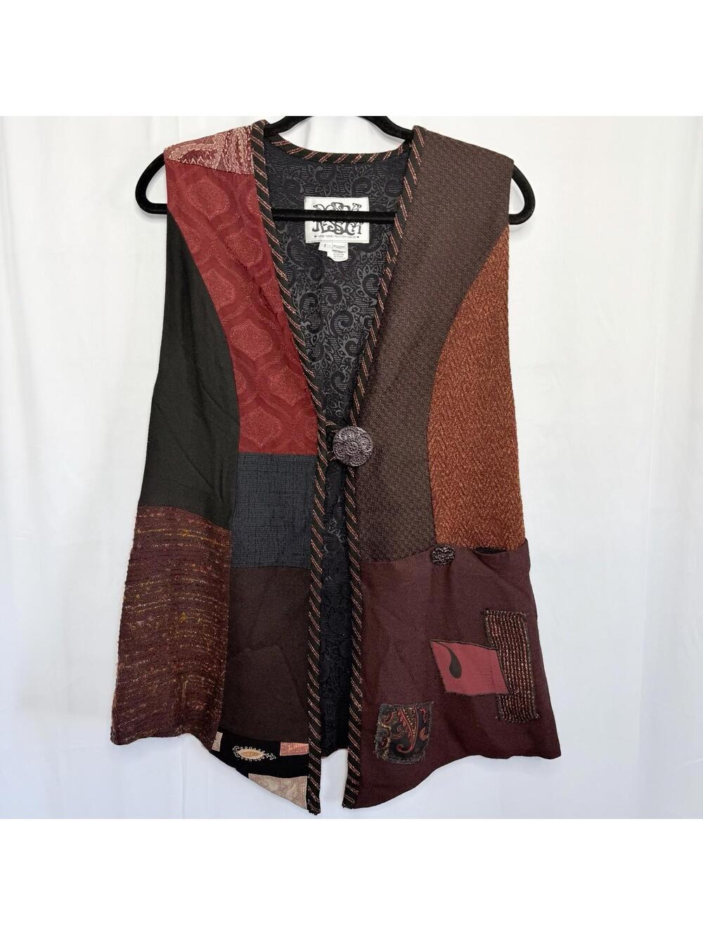 Vtg Art to Wear Vest Mixed Media Donna Jessica Patchwork Funky Boho Size 1